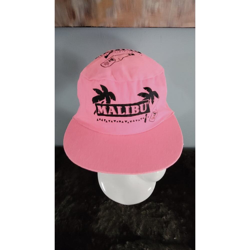 Vintage Malibu Rum Pink Beach Hat Cap Adjustable Tropical Snapback Y2K